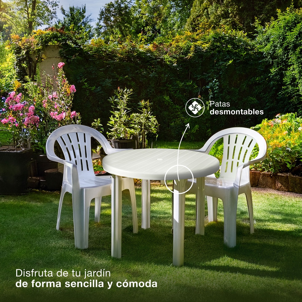 Mesa redonda polipropileno jardín 900x720x900mm