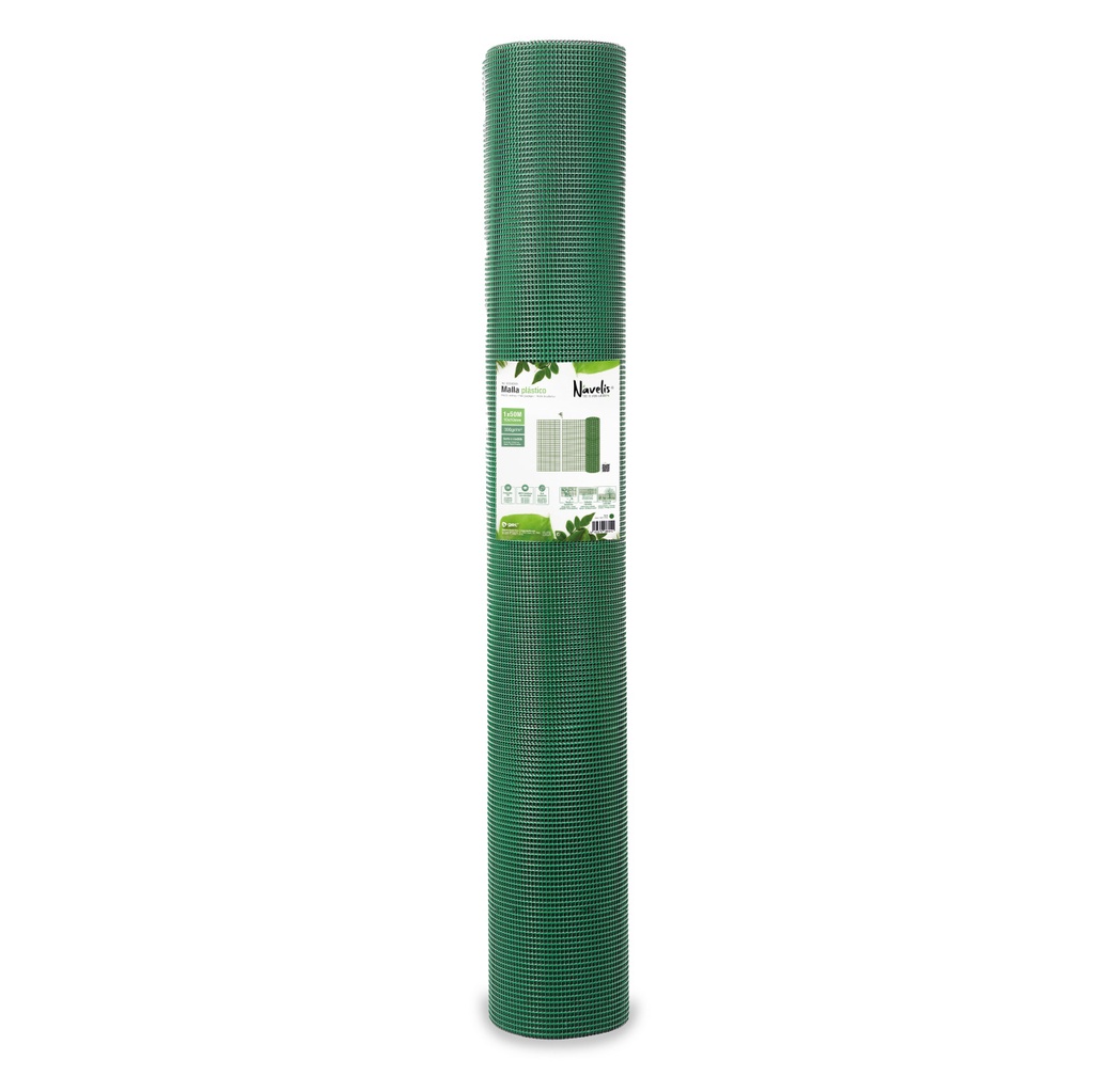 Malla plástico 10x10mm 1x50M Verde