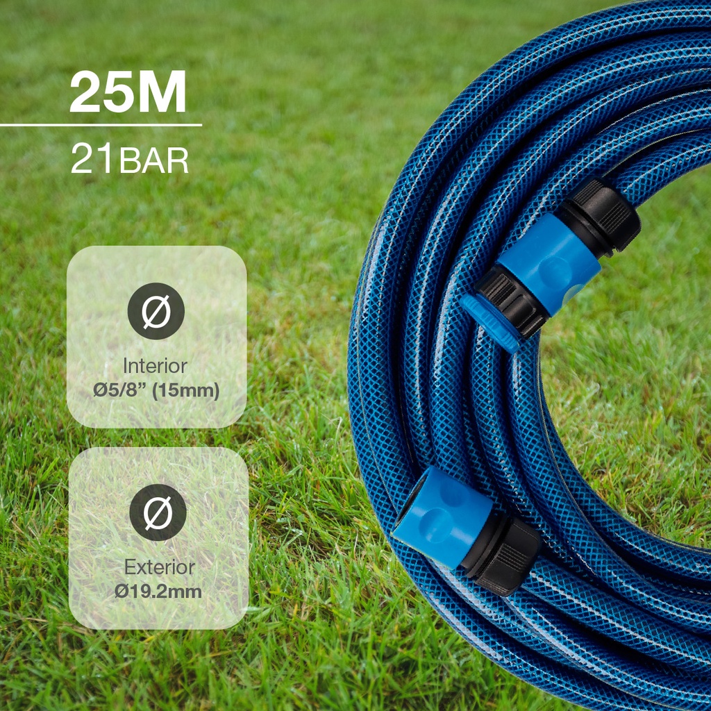 Kit manguera jardín Hisua Ø5/8" 15mm 25M