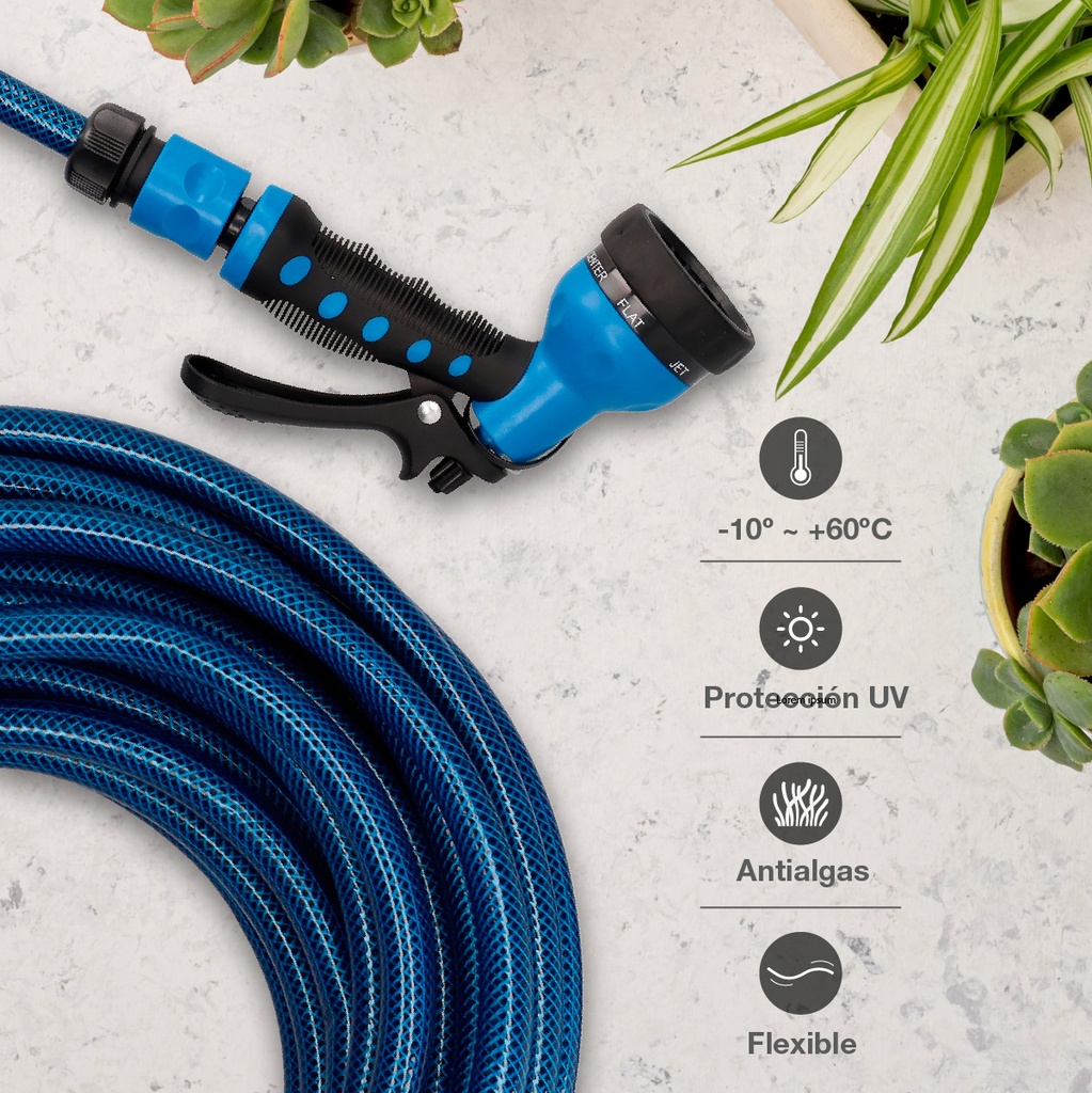 Kit manguera jardín Hisua Ø5/8" 15mm 25M