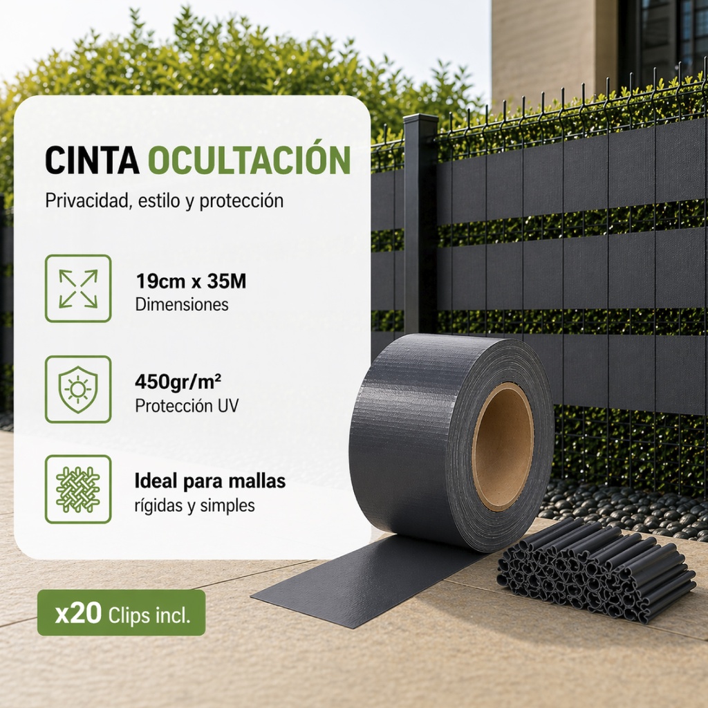 Cinta ocultación 19cmx35M 450g Gris antracita