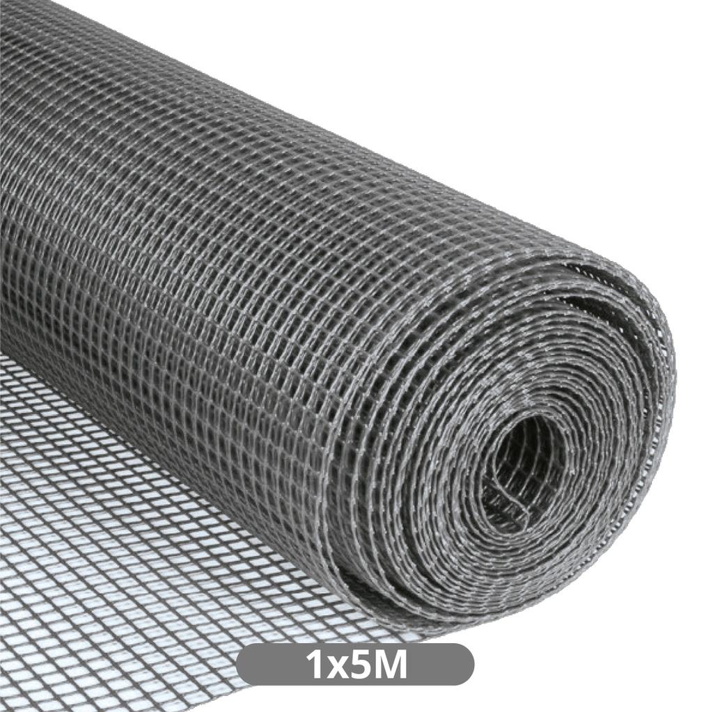 Malha de plástico 10x10mm 1x5M Cinzento
